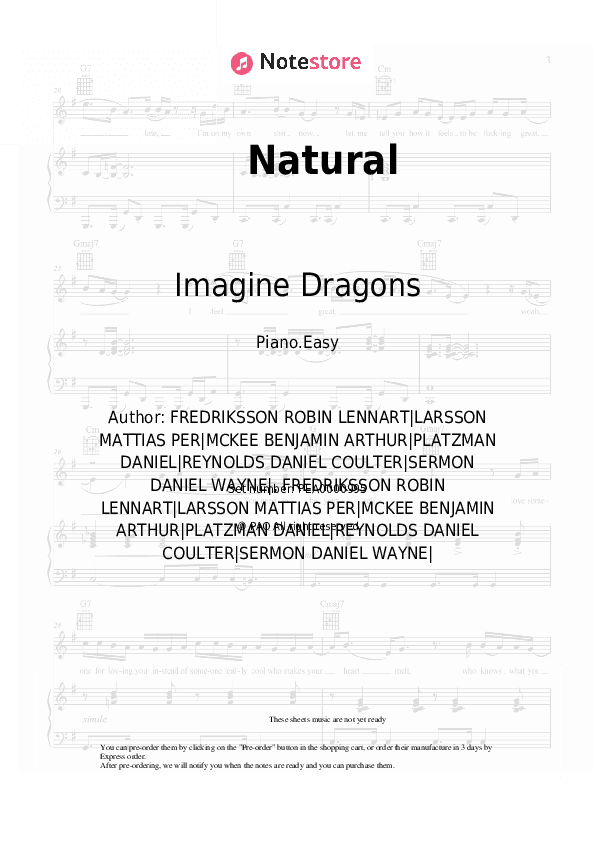 Natural - Imagine Dragons Piano Sheet Music Easy - Piano.Easy
