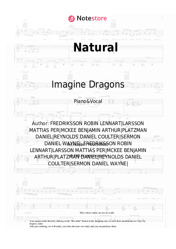 Natural - Imagine Dragons Piano Sheet Music with the Voice part - Piano&Vocal
