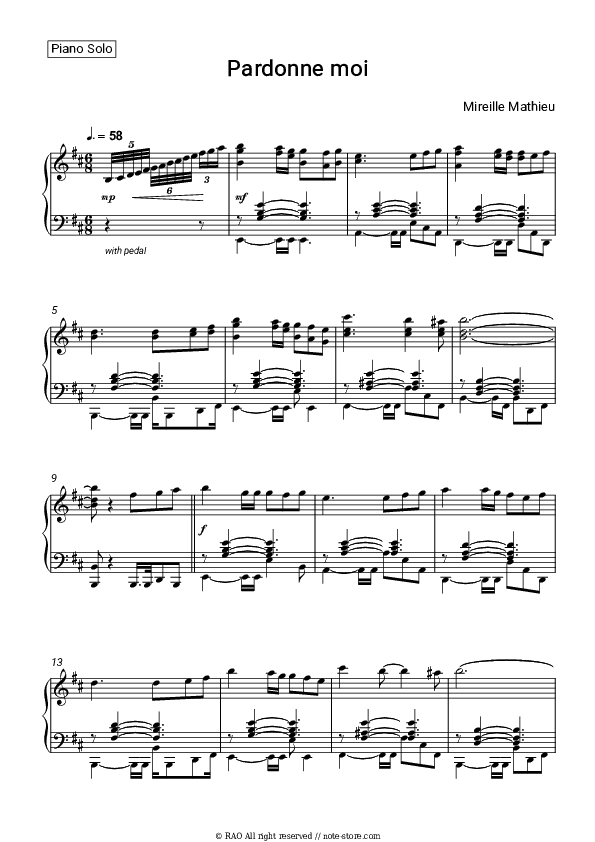 Pardonne moi - Mireille Mathieu Piano Sheet Music - Piano.Solo