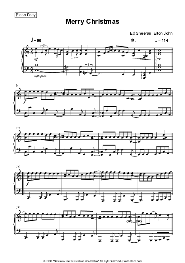 Merry Christmas - Ed Sheeran, Elton John Piano Sheet Music Easy - Piano.Easy
