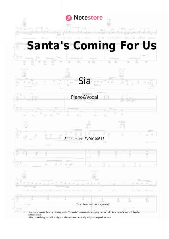 Santa's Coming For Us - Sia Piano Sheet Music with the Voice part - Piano&Vocal