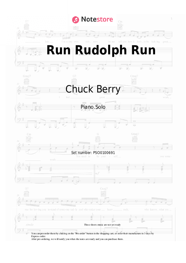 Run Rudolph Run - Chuck Berry Piano Sheet Music - Piano.Solo