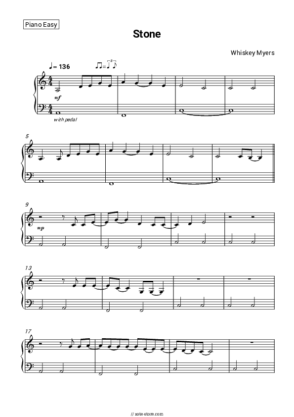 Stone - Whiskey Myers Piano Sheet Music Easy - Piano.Easy