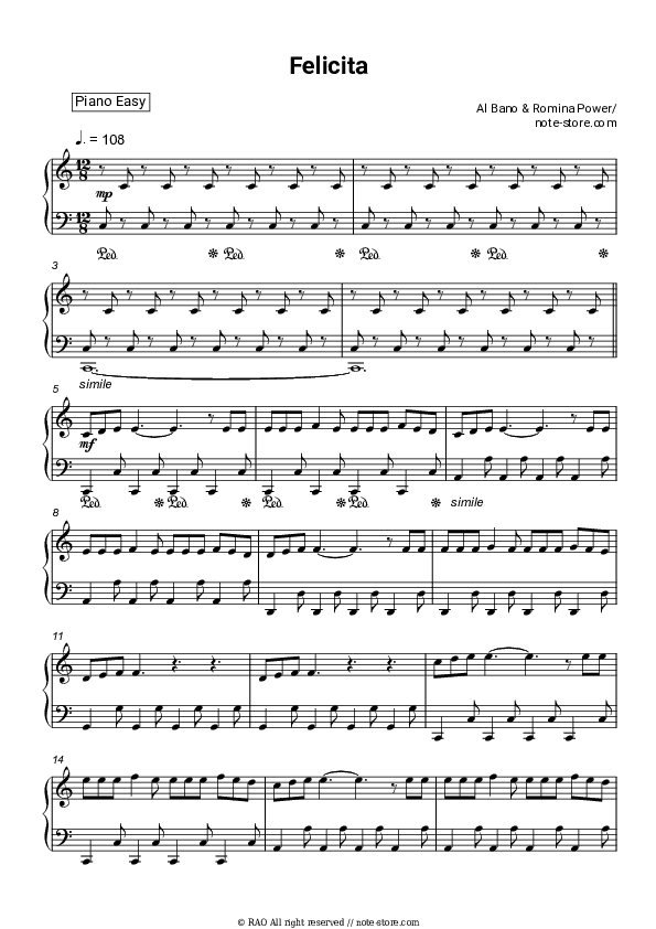 Felicita - Al Bano & Romina Power Piano Sheet Music Easy - Piano.Easy