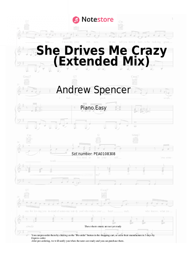 She Drives Me Crazy (Extended Mix) - Andrew Spencer Piano Sheet Music Easy - Piano.Easy
