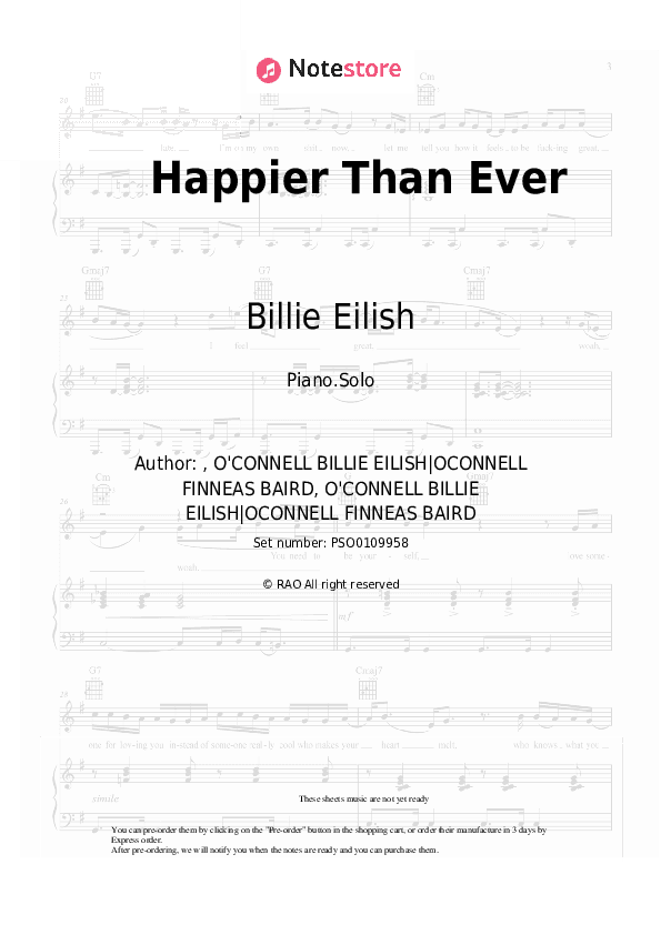 Happier Than Ever - Billie Eilish Piano Sheet Music - Piano.Solo