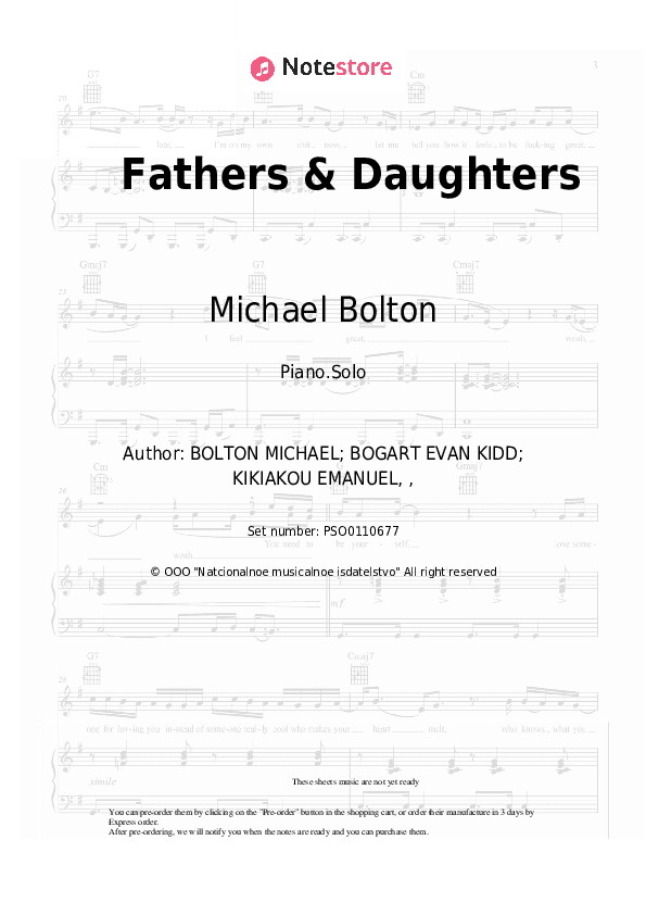 Fathers & Daughters - Michael Bolton Piano Sheet Music - Piano.Solo
