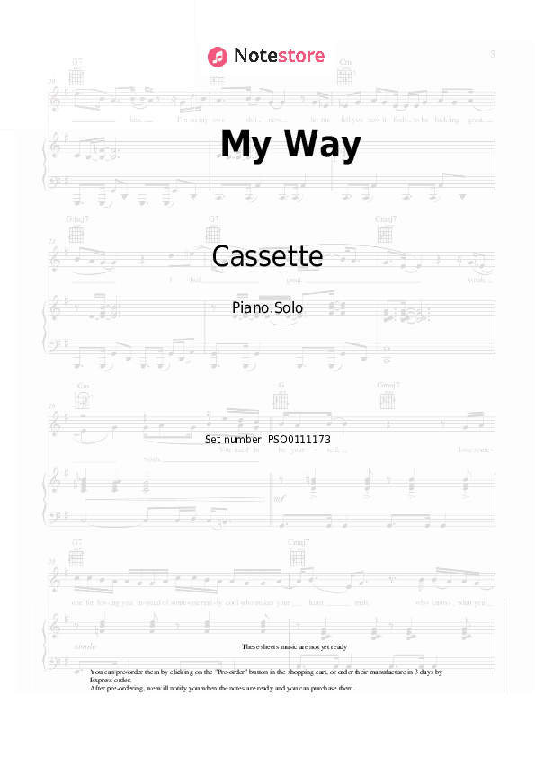 My Way - Cassette Piano Sheet Music - Piano.Solo