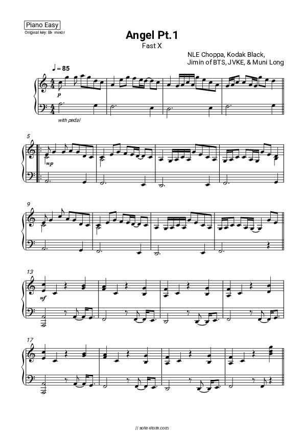 Angel, Pt. 1 - Jimin, JVKE Piano Sheet Music Easy - Piano.Easy