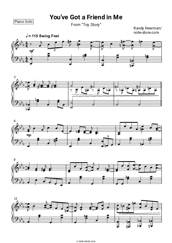 You've Got a Friend in Me (From Toy Story) - Randy Newman Piano Sheet Music - Piano.Solo