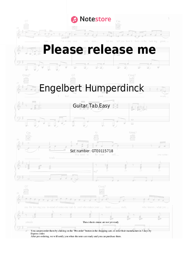 Please release me - Engelbert Humperdinck Tabs Easy - Guitar.Tab.Easy
