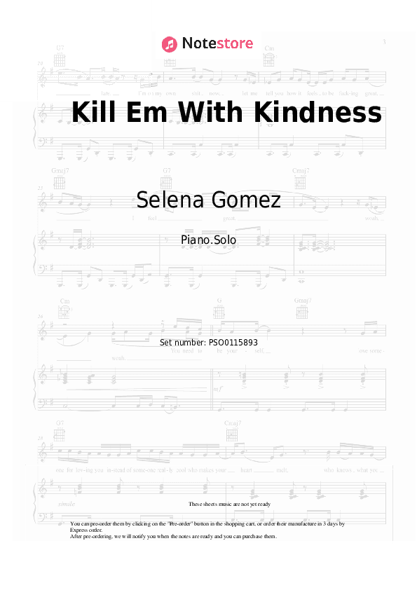 Kill Em With Kindness - Selena Gomez Piano Sheet Music - Piano.Solo