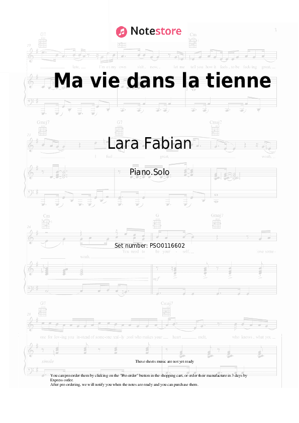 Ma vie dans la tienne - Lara Fabian Piano Sheet Music - Piano.Solo