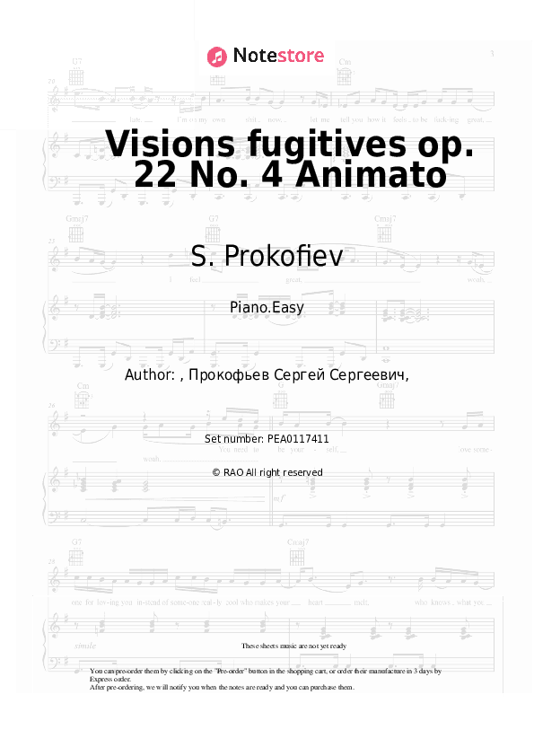Visions fugitives op. 22 No. 4 Animato - S. Prokofiev Piano Sheet Music Easy - Piano.Easy