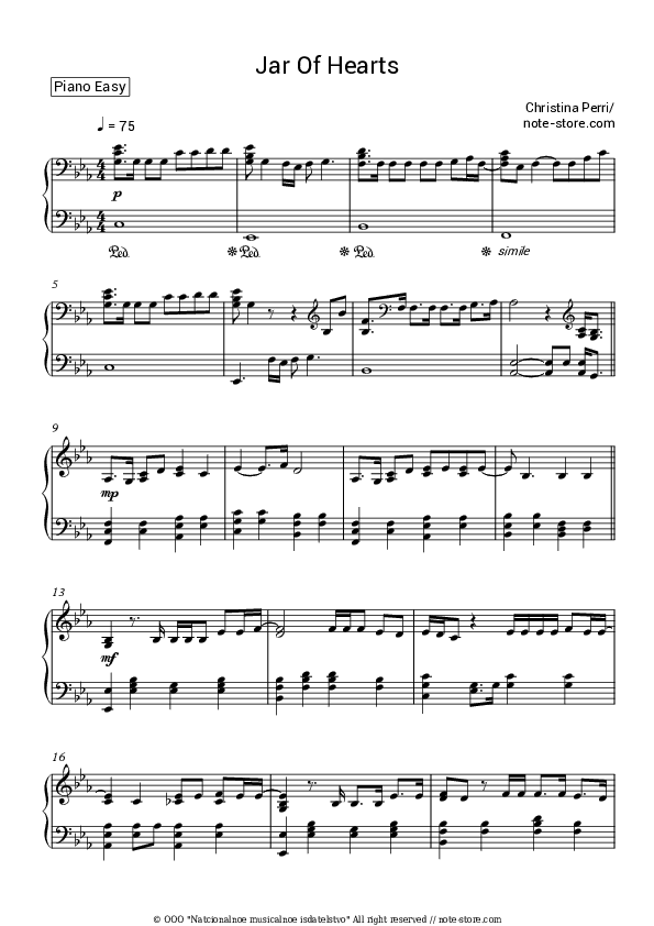 Jar Of Hearts - Christina Perri Piano Sheet Music Easy - Piano.Easy