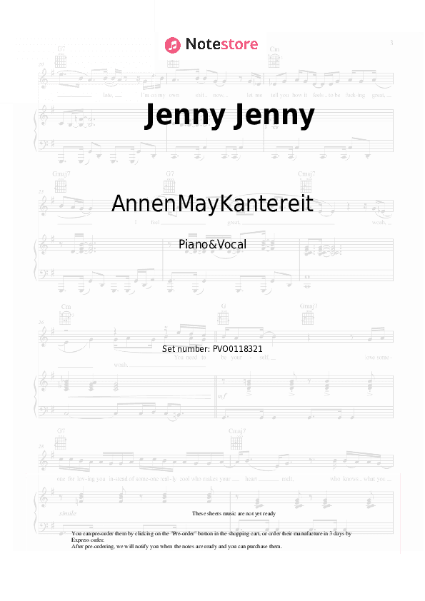 Jenny Jenny - AnnenMayKantereit Piano Sheet Music with the Voice part - Piano&Vocal