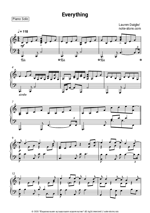 Everything - Lauren Daigle Piano Sheet Music - Piano.Solo
