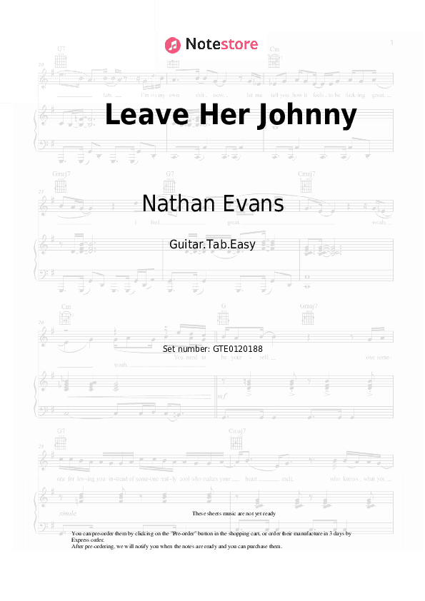 Leave Her Johnny - Nathan Evans Tabs Easy - Guitar.Tab.Easy