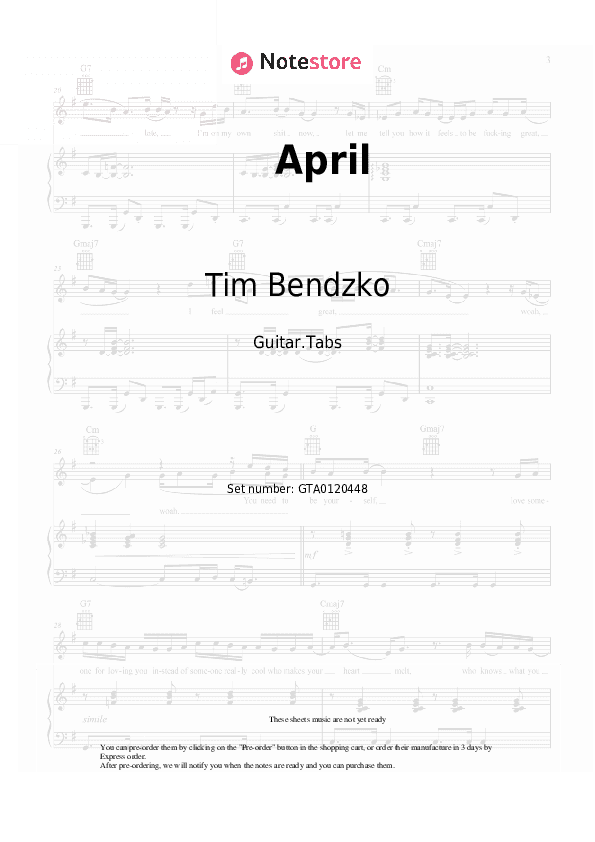 April - Tim Bendzko Tabs - Guitar.Tabs