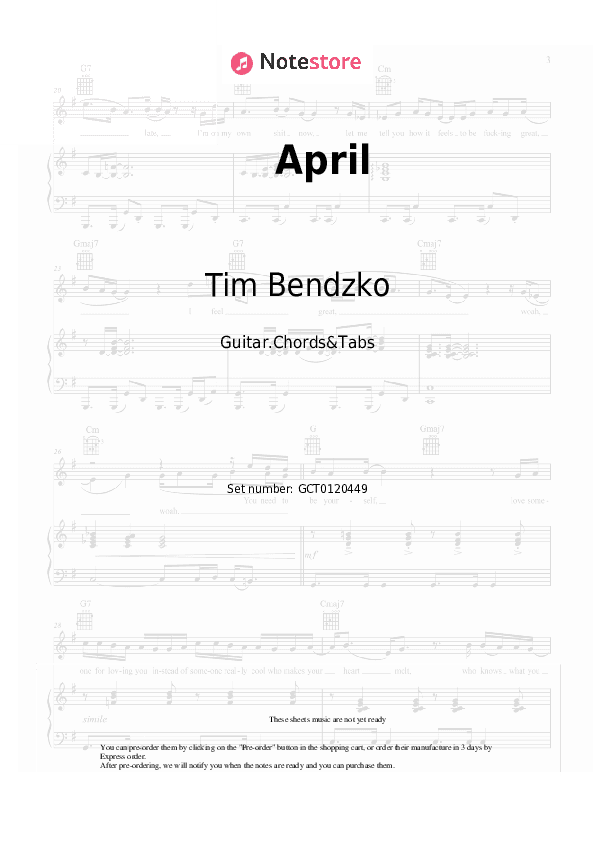 April - Tim Bendzko Chords and Tabs - Guitar.Chords&Tabs