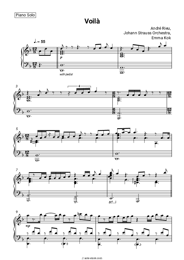 Voilà - André Rieu, Johann Strauss Orchestra, Emma Kok Piano Sheet Music - Piano.Solo