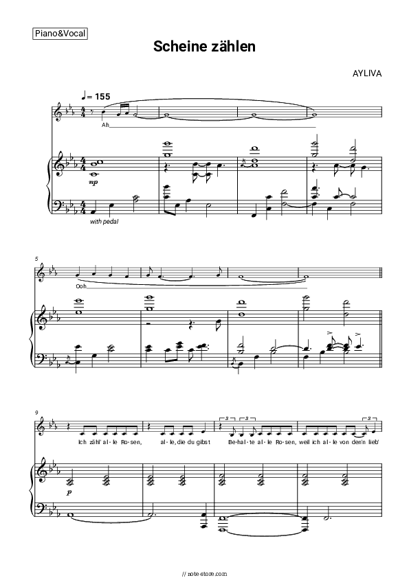 Scheine zählen - AYLIVA Piano Sheet Music with the Voice part - Piano&Vocal
