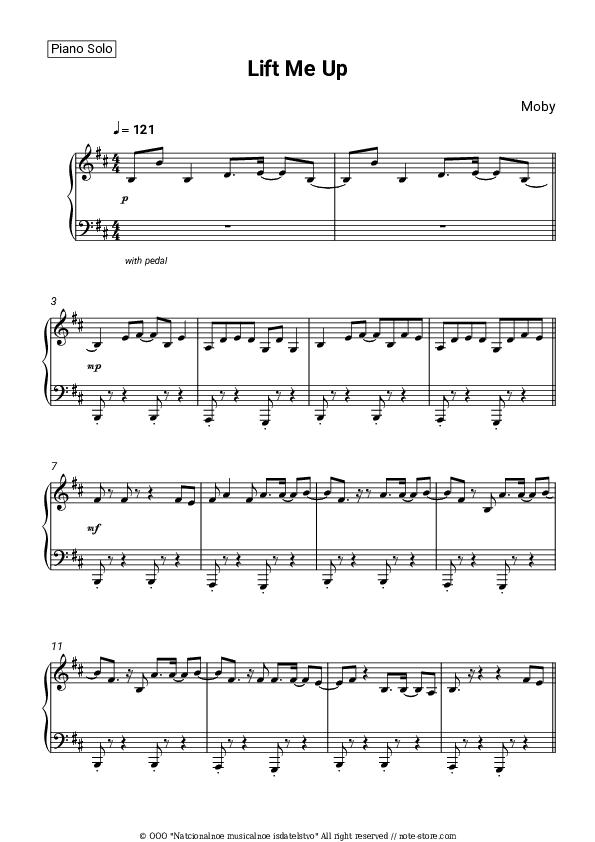 Lift Me Up - Moby Piano Sheet Music - Piano.Solo