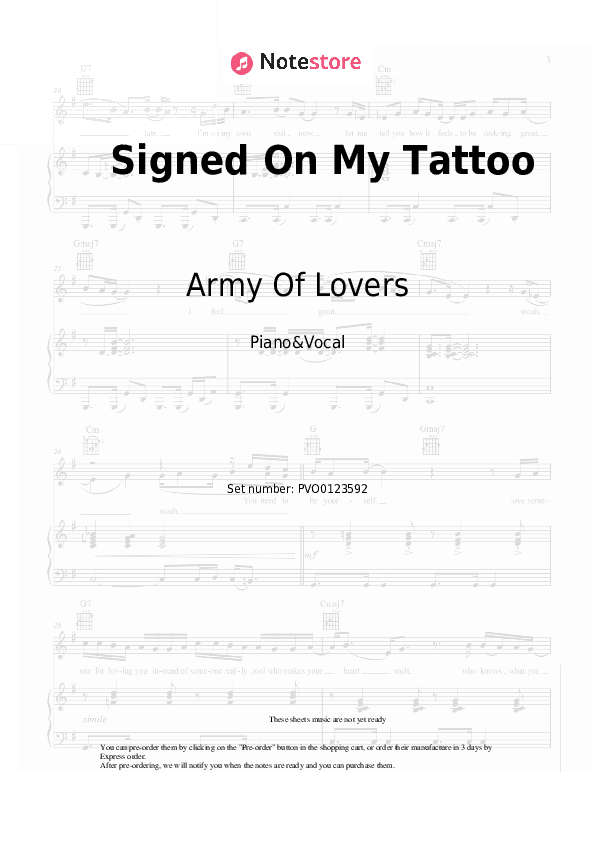 Signed On My Tattoo - Army Of Lovers, Gravitonas Piano Sheet Music with the Voice part - Piano&Vocal
