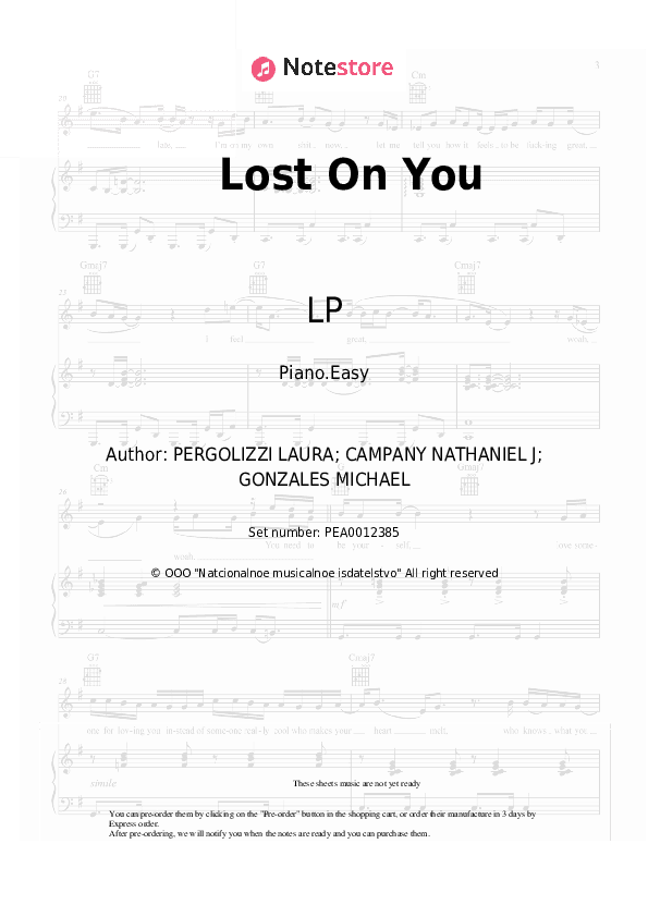 Lost On You - LP Piano Sheet Music Easy - Piano.Easy