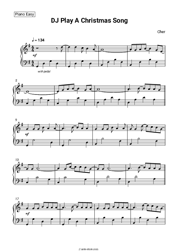 DJ Play A Christmas Song - Cher Piano Sheet Music Easy - Piano.Easy