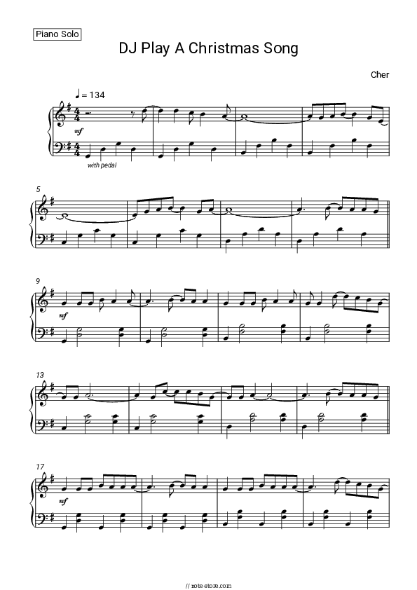 DJ Play A Christmas Song - Cher Piano Sheet Music - Piano.Solo