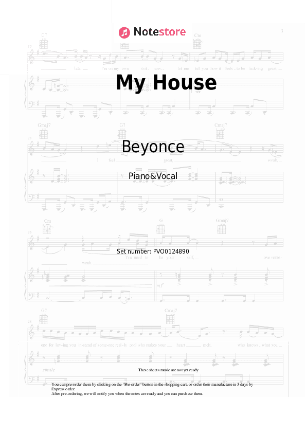My House - Beyonce Piano Sheet Music with the Voice part - Piano&Vocal