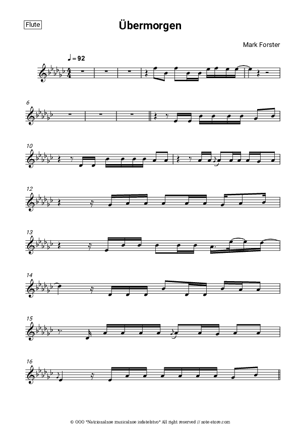 Übermorgen - Mark Forster Flute Sheet Music - Flute