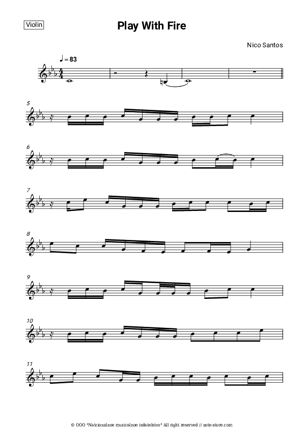 Play With Fire - Nico Santos Violin Sheet Music - Violin