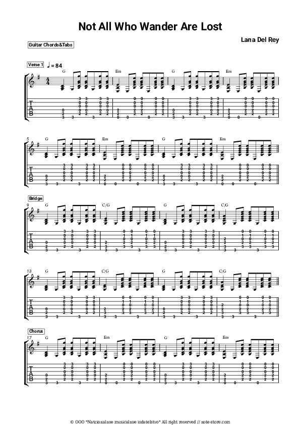 Not All Who Wander Are Lost - Lana Del Rey Chords and Tabs - Guitar.Chords&Tabs