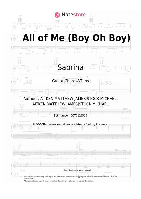 All of Me (Boy Oh Boy) - Sabrina Chords and Tabs - Guitar.Chords&Tabs