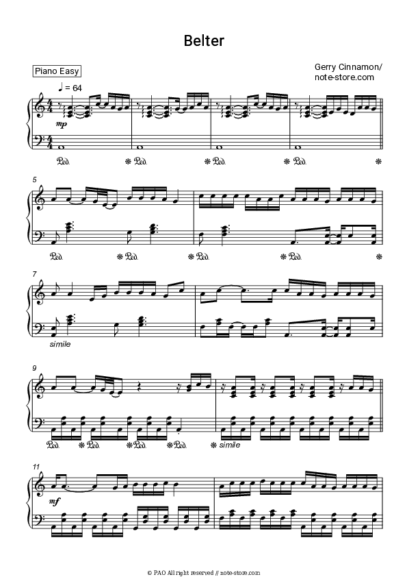 Belter - Gerry Cinnamon Piano Sheet Music Easy - Piano.Easy