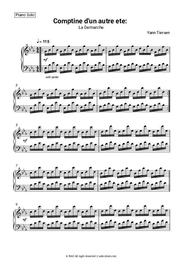 Comptine d'un autre ete: La Demarche - Yann Tiersen Piano Sheet Music - Piano.Solo