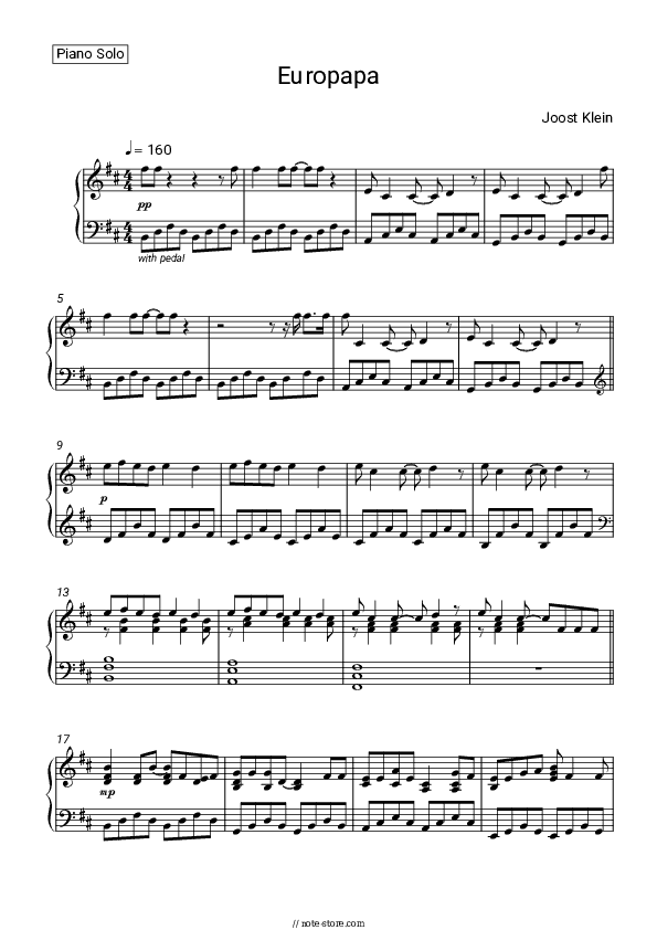 Europapa - Joost Piano Sheet Music - Piano.Solo