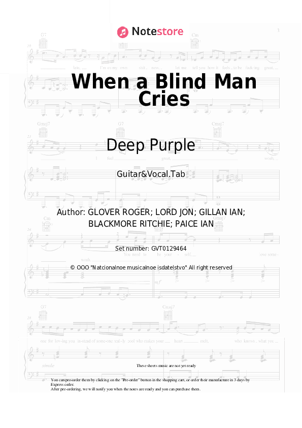 When a Blind Man Cries - Deep Purple Chords and Voice - Guitar&Vocal.Tab