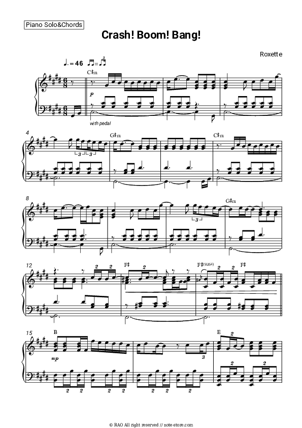 Crash! Boom! Bang! - Roxette Piano Sheet Music and Chords - Piano.Solo&Chords