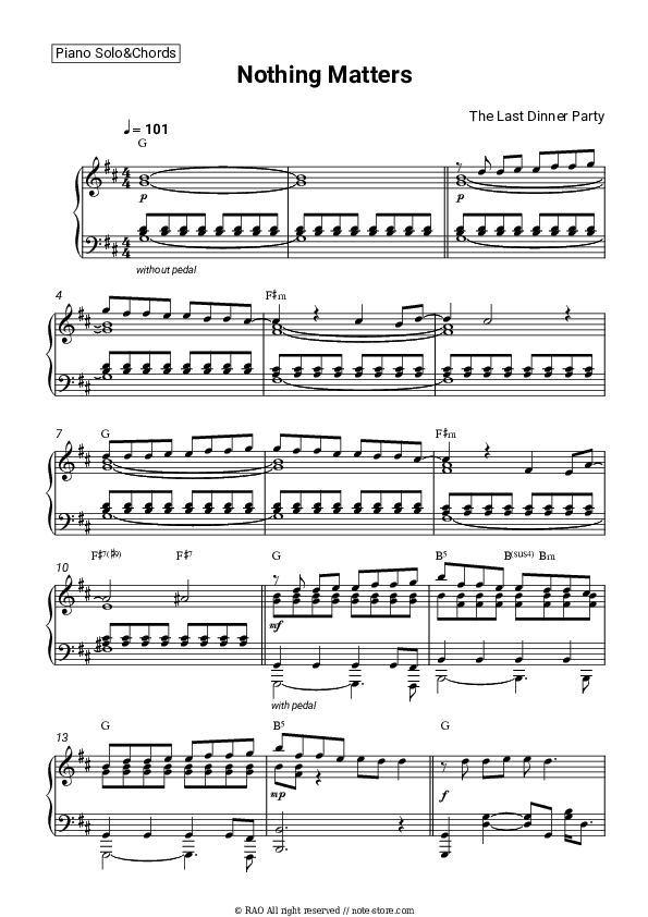 Nothing Matters - The Last Dinner Party Piano Sheet Music and Chords - Piano.Solo&Chords