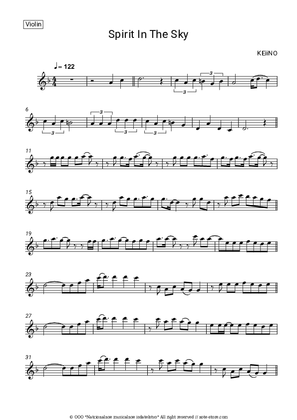 Spirit in the Sky - KEiiNO Violin Sheet Music - Violin