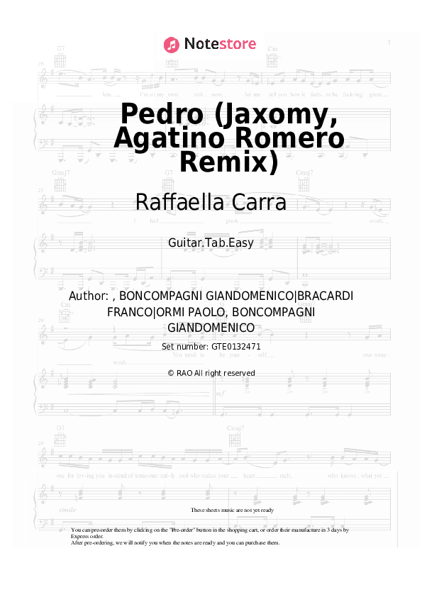 Pedro (Jaxomy, Agatino Romero Remix) - Raffaella Carra Tabs Easy - Guitar.Tab.Easy