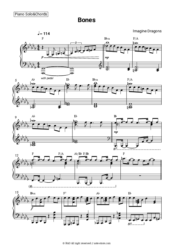 Bones - Imagine Dragons Piano Sheet Music and Chords - Piano.Solo&Chords