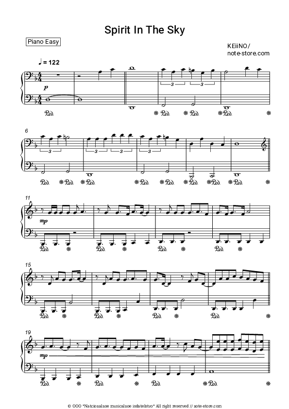 Spirit in the Sky - KEiiNO Piano Sheet Music Easy - Piano.Easy
