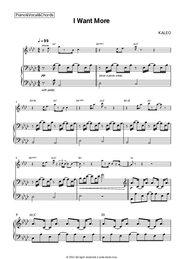 I Want More - Kaleo Piano Sheet Music with the Vocal and Chords - Piano&Vocal&Chords