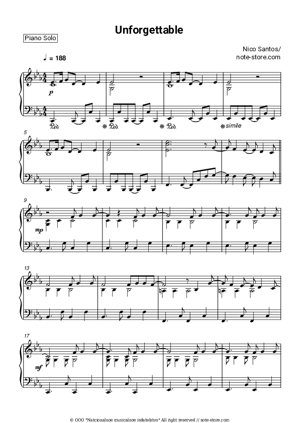 Unforgettable - Nico Santos Piano Sheet Music - Piano.Solo