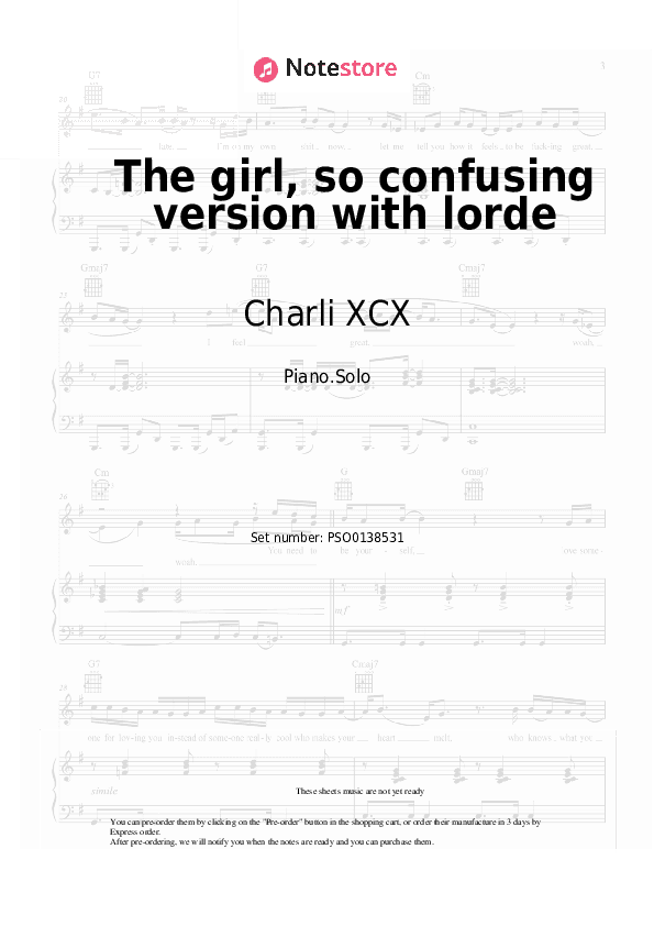 The girl, so confusing version with lorde - Charli XCX, Lorde Piano Sheet Music - Piano.Solo