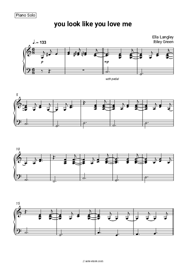 you look like you love me - Ella Langley, Riley Green Piano Sheet Music - Piano.Solo